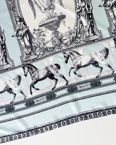 Baby blue horses print scarf. 72 x 72 cm.